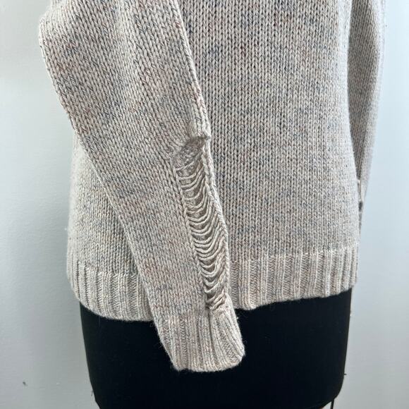 n:PHILANTHROPY Wool Alpaca Crew Distressed Knit Sweater Marble Beige Medium M - Picture 8 of 12